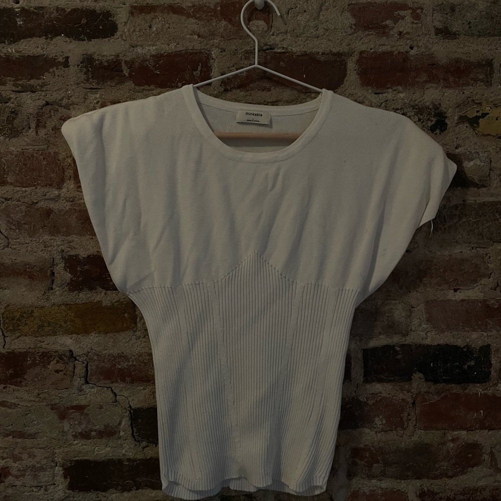 Thinkable Cream Cap Sleeve Shoulder Padded Top